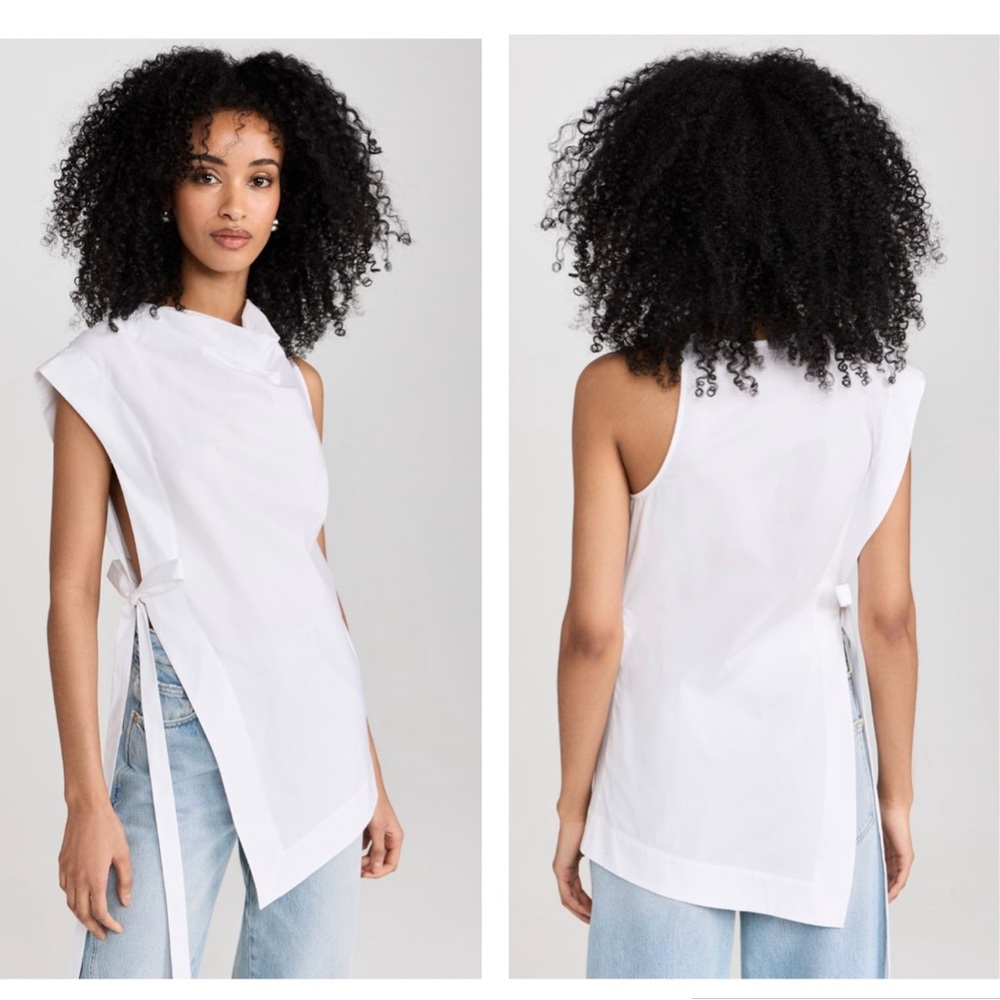 STAUD Crisp White Sleeveless Blouse